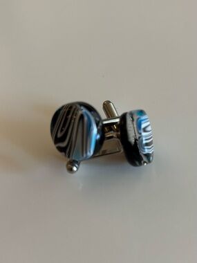 Men's Black & Blue Swirl Cufflinks - Murano Glass